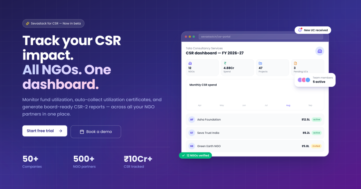 Sevastack for CSR — Track CSR Impact Across All NGO Partners | Sevastack